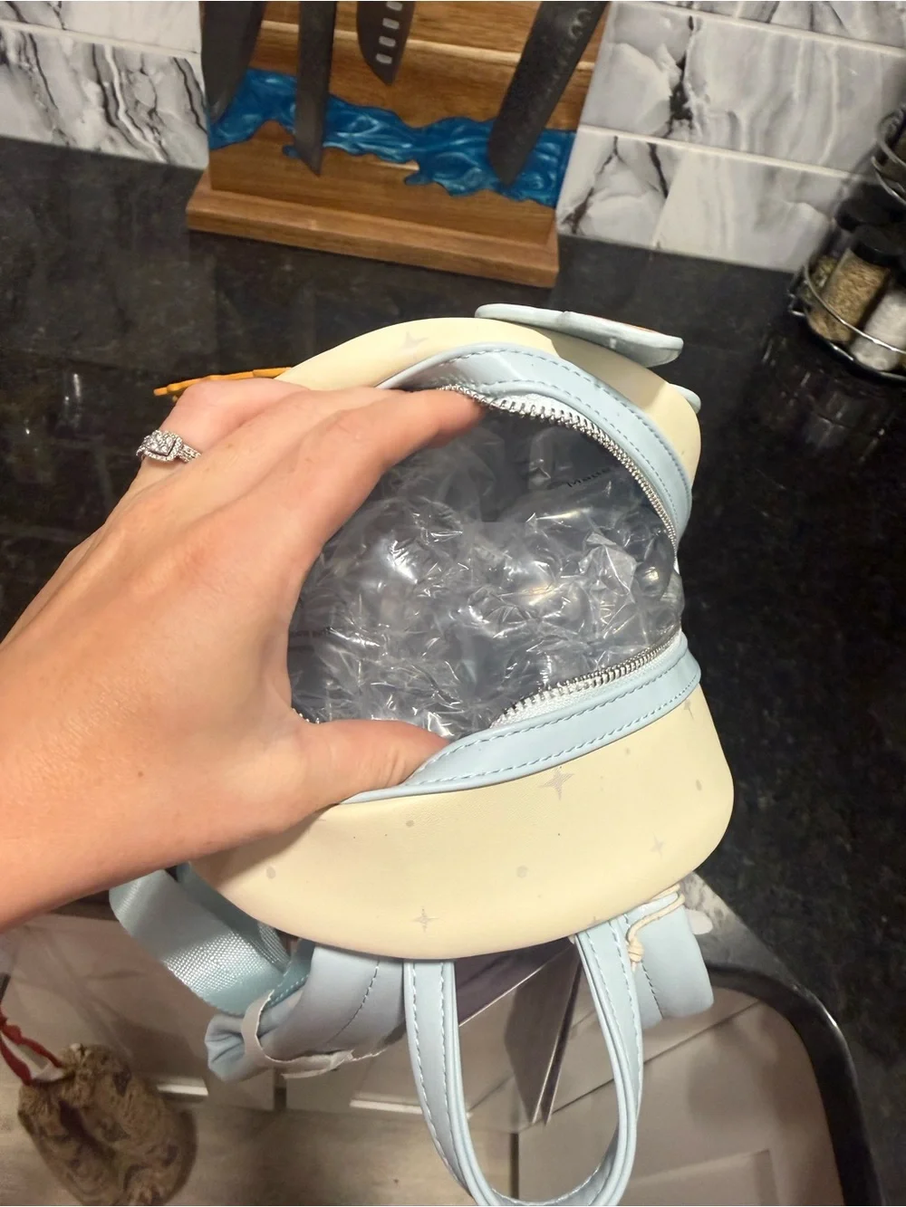 Loungefly Pastel Blue & Cream Mini Backpack with Disney Tag